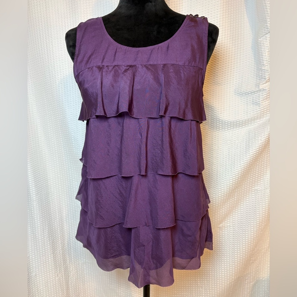 J. Crew 100% silk plum purple ruffled layered sleeveless blouse tank top size 4